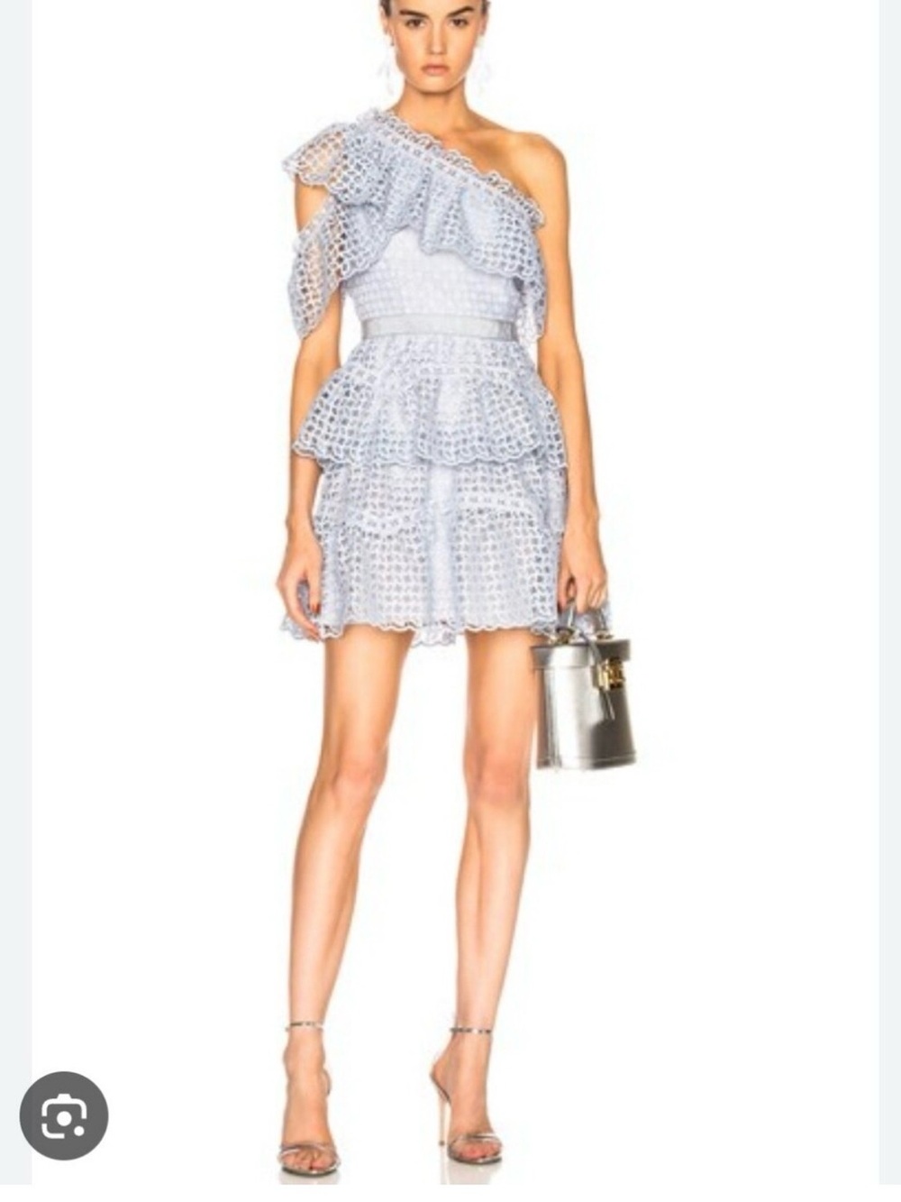 Self-Portrait Powder Blue One-Shoulder Ruffle Tiered Dress